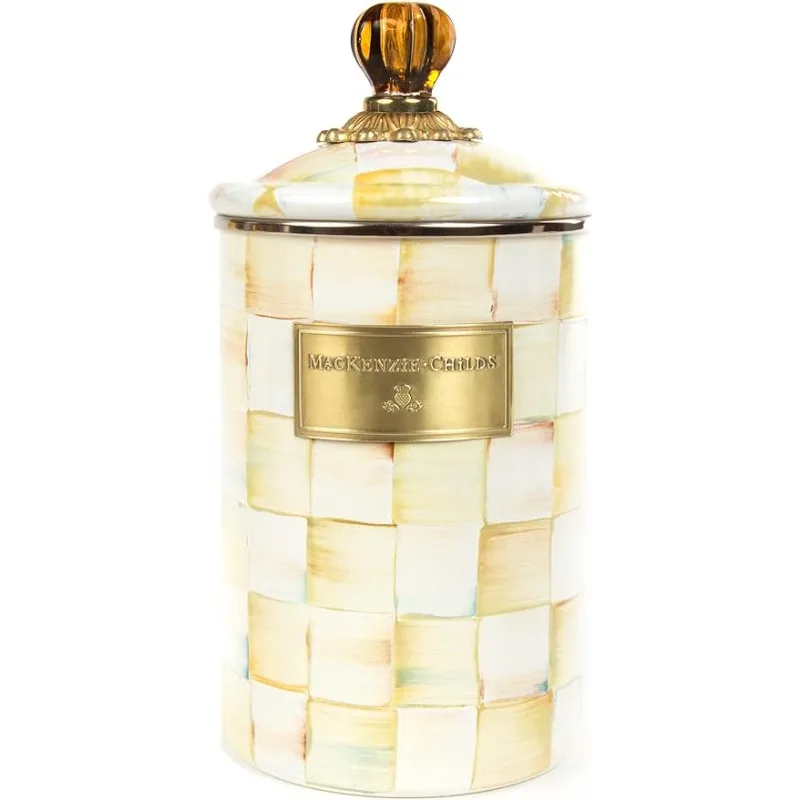

Parchment Check Canister with Lid, Decorative Food Canister, Large