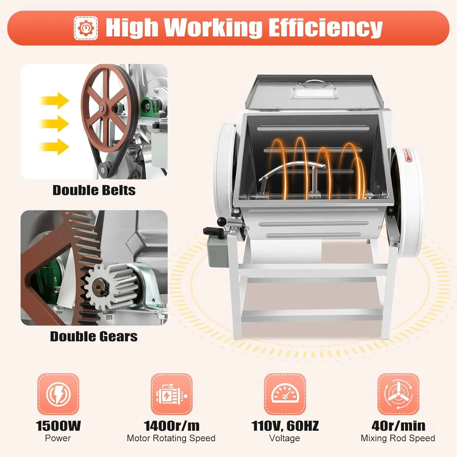 110V1.5KW Electric Dough Stand Mixer Heavy Duty Commercial Food Equipment Mix 110V 60HZ with inverted electric switch Suitable f 2