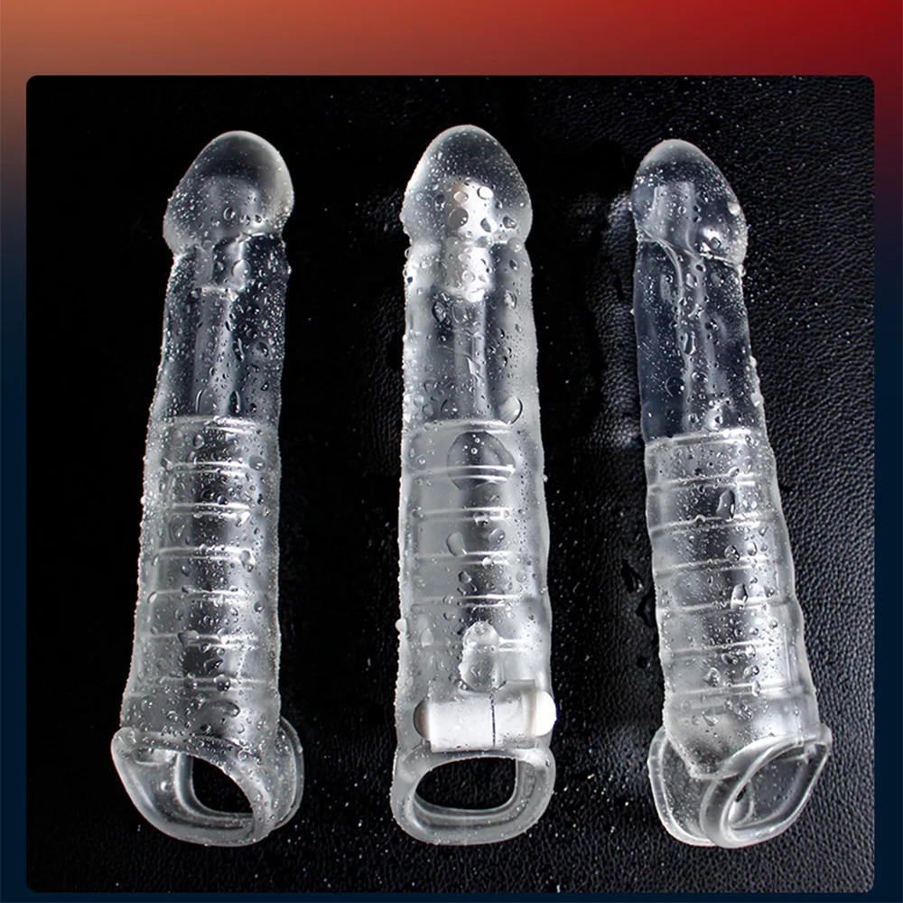 Penis Vibrator For Men Penis Enlargement Sleeve Delay Ejaculation Cock Ring Reusable Condom Extender Adult Sex Toy