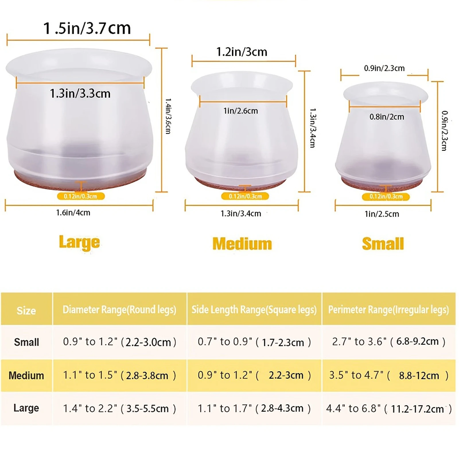 Silicone Chair Leg Floor Protectors 16pcs Transparent Round Chair Leg Covers Noise & Scratch Reduction