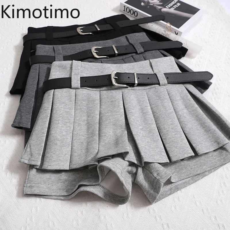 Kimtiendra mo-Short taille haute avec ceinture pour femme, pantalon court trapèze plissé moelleux, vêtements assortis, mode coréenne, sexy, Y2K, automne, hiver