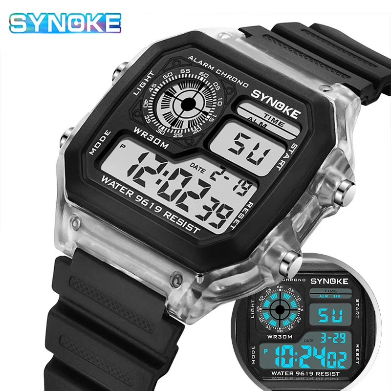 

Men's Multifunction Watches Men Sport Square Watch 5Bar Waterproof Wristwatches Transparent Blue Clock reloj hombre Dropshipping