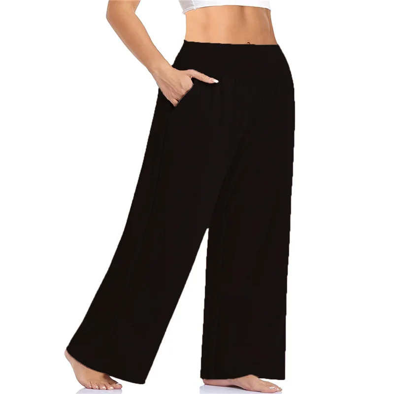 Wide Leg Sleeping Pants Women Pants Office Lady With Pockets Solid Loose Casual Straight Long Trousers