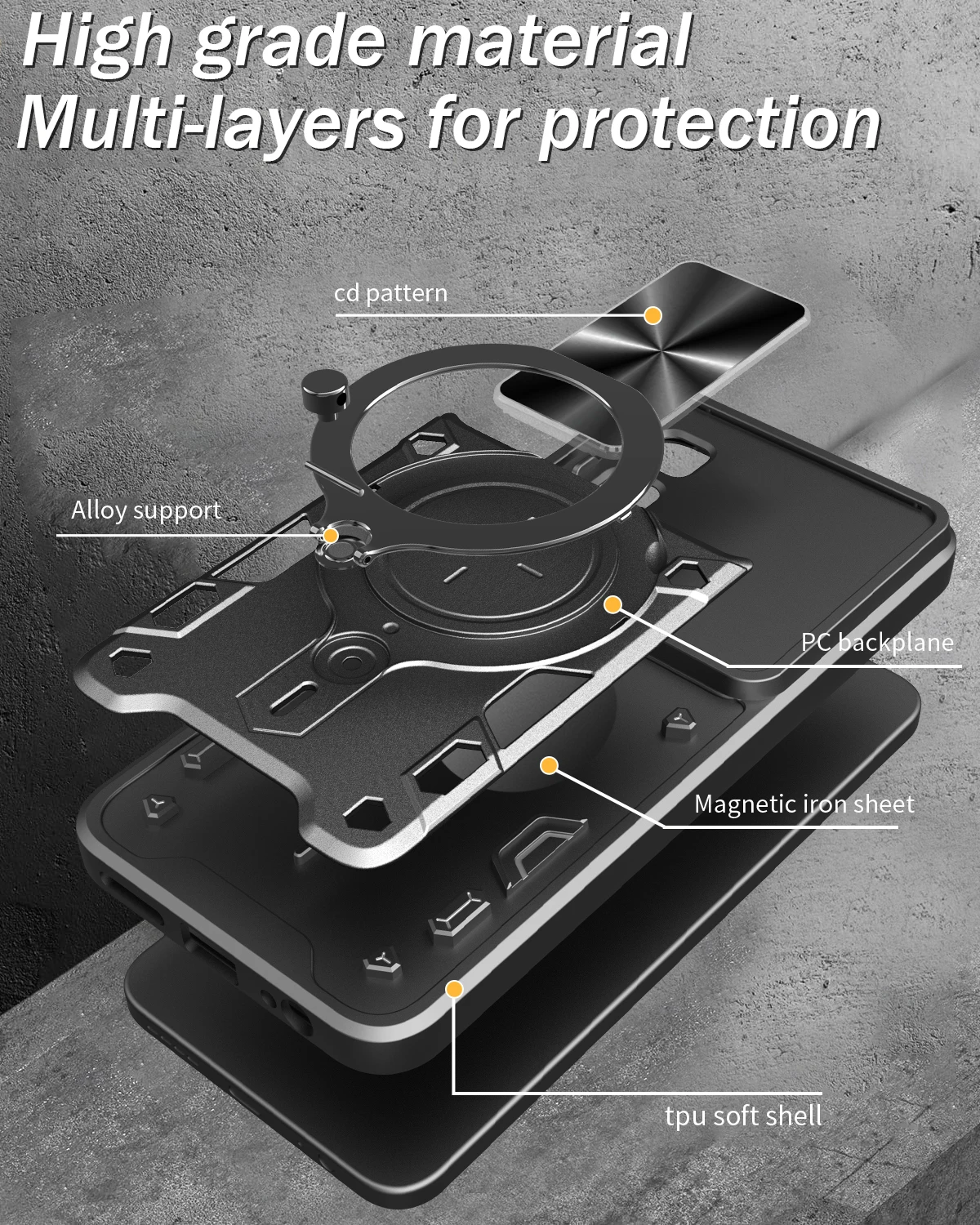 Rotating Magnetic Suction Phone Case with Window Bracket
