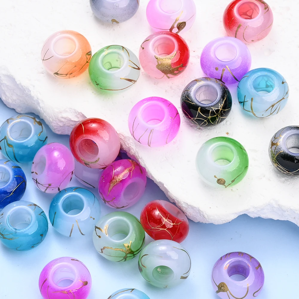 30 Stück 14 x 9 mm Acryl-Perlen mit goldenem Draht, großes Loch, gemischte Farben, Abacus-Abstandsperlen für Schmuck, DIY, Armband, Halskette – Detail 2
