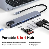 Type-c docking station expansion portable USB3.0HUB Gigabit LAN card RJ45 card reader SD/TF PD fast charging 8-in-1 computer Hub - Image 3