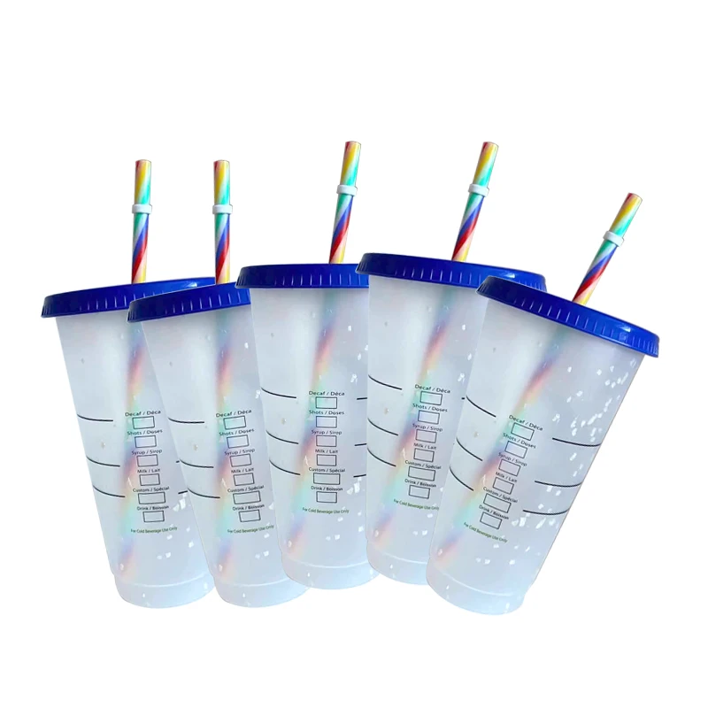 빨대 플라스틱 커피 컵 텀블러, BPA 프리 크리에이티브 빨대 컵, 로고 색상 변경 물병, 710ml 커피 텀블러, 5 개