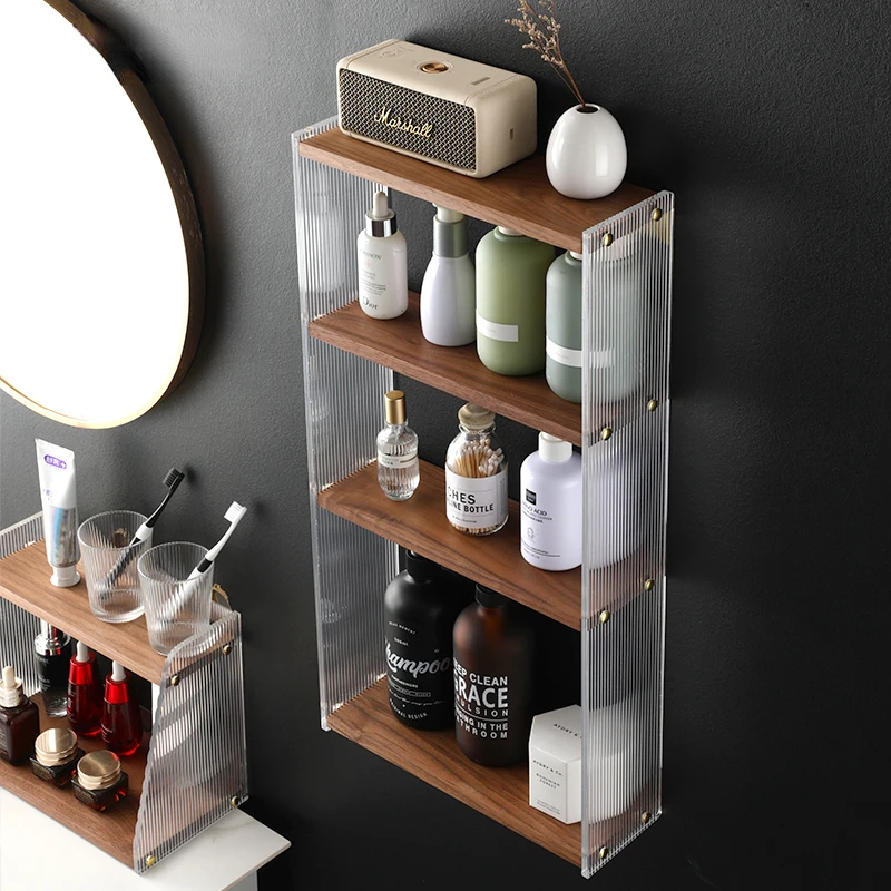 Light Luxury Solid Wood Bathroom Multi-Layer Bathroom Storage Rack  Wall-Mounted Acrylic Niche Shampoo Shower Gel Storage Rack - AliExpress