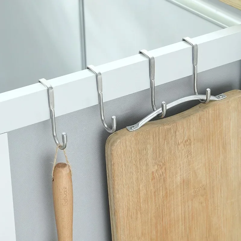 1PC Stainless Steel Double S-hook 304 No-punch Door Back Coat Hook Kitchen Bathroom Multi-function Cabinet Door Back S Hook