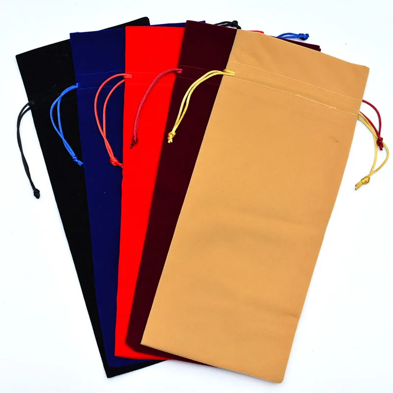 20 PCS/Lot 16x38cm Big Size Velvet Red Wine Bottle Bags Drawstring Wedding Party Gift Packaging Bag Custom Logo Print