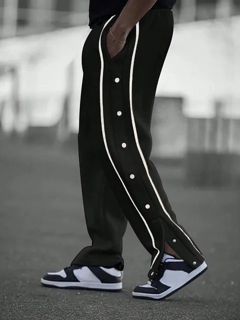Pantalon long décontracté pour homme, coupe droite, printemps-automne, avec boutons et cordon de serrage ajustable à la taille, idéal pour le sport et le quotidien 1