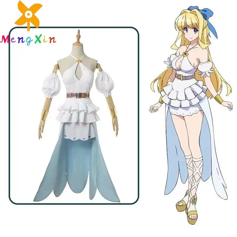 

MengXin аниме осторожный герой Косплей ристари косплей костюм белая синяя юбка сексуальное платье Хэллоуин