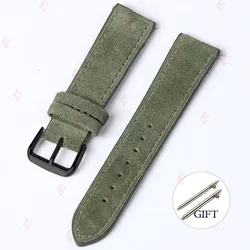 Vintage Suede Cowhide Handmade Watch Band - Gray, Brown, Green Quick Release Bracelet - 20mm (Green - Black)