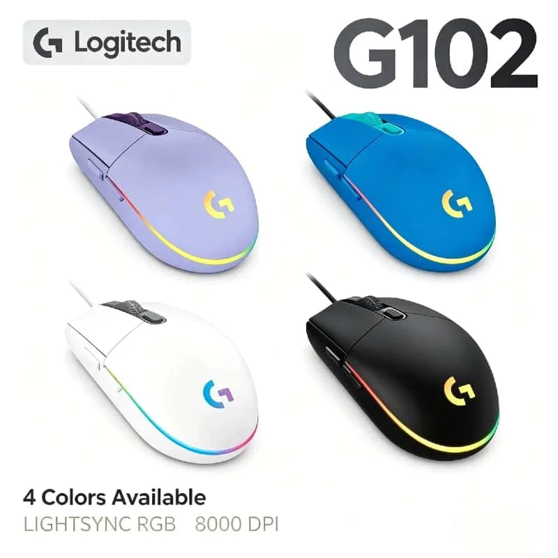 로지텍 G102 라이트싱크 게이밍 마우스, 1ms 응답 속도, e스포츠 게이머용 고정밀 유선 RGB 게이밍 마우스