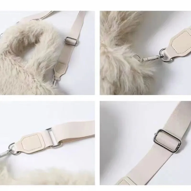 JIAERDI Plush White Messenger Bag Women Versatile Soft Large Capacity Y2k Hand Bag Ladies Sweet Cute Crossbody Bags Aesthetic