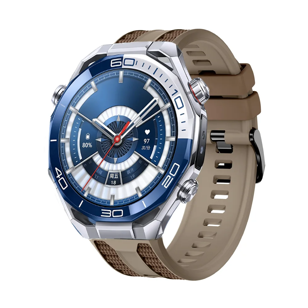 Dual-Color Breathable Silicone Watch Band Strap, 22mm