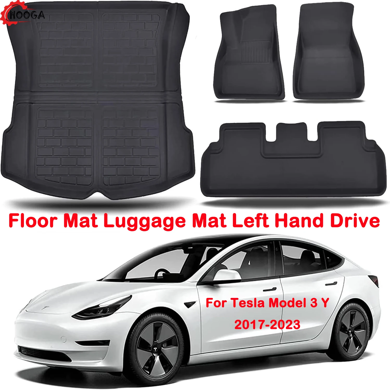 Floor Mats for 2017-2023 Tesla Model 3 Black Protector 3pcs All Weather  Liners