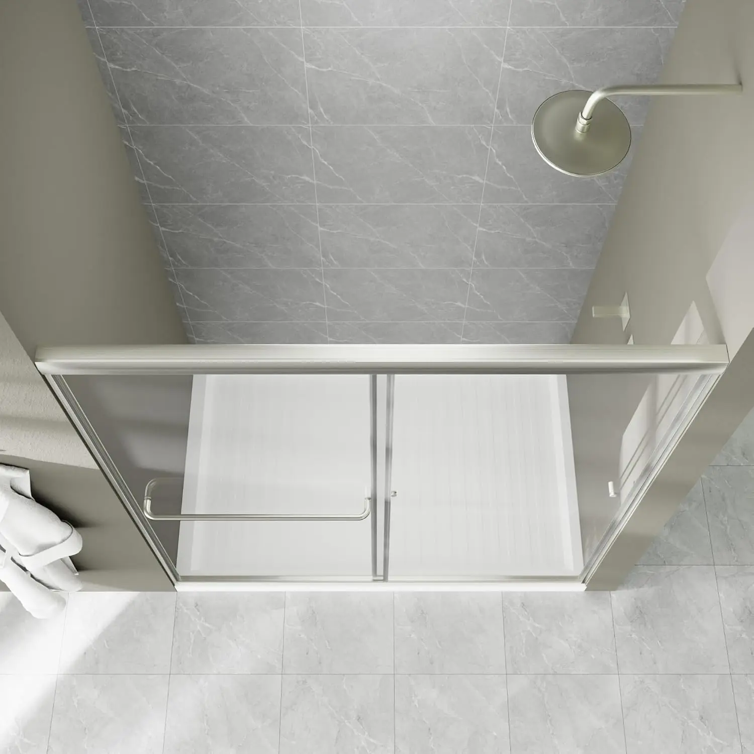 56-60" W x 70" H Semi-Frameless Sliding Shower Door, Glass Shower Door Brushed, Shower Doors can be Installed Left and Right 4