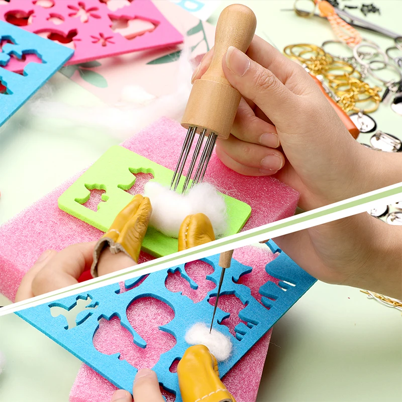 Needle Felt Kit IMZAY With 3 Sizes 18 Pcs Felting Needles Wood Handle Tool Finger Protector For DIY Sewing