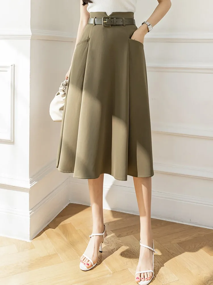 Faldas largas de cintura alta para mujer, faldas elegantes de estilo  coreano, Color sólido, combinan con todo, W1179, 2022 - AliExpress