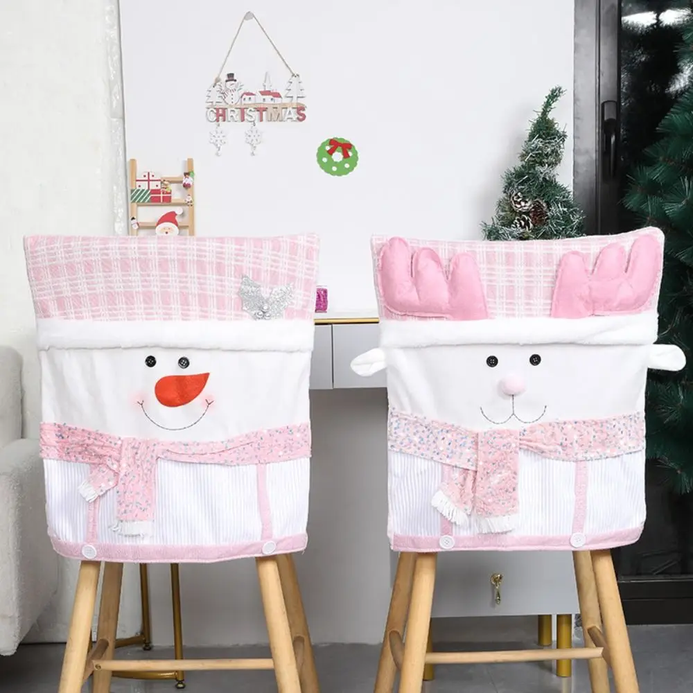 Simple Snowman Christmas Chair Cover Elk Soft Xmas Dinner Chair Seat Cover Removable Pink Festival Table Decor New Year Supplies