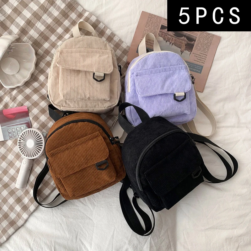 5PCS Mini Backpack Ladies Cute Commuter Student Everything Backpack Solid Color Large Capacity Travel Bag Wholesale