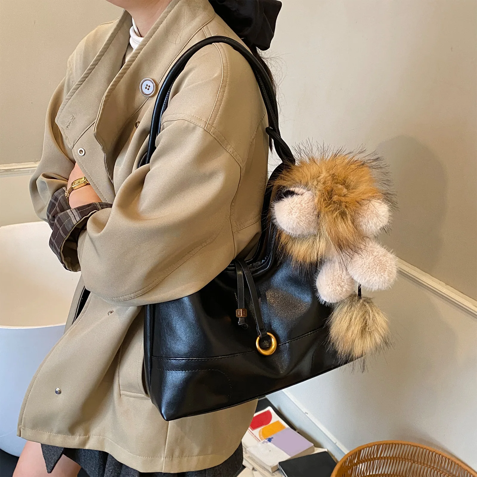 Hobo Bag PU Leather Shoulder Bag Casual Slouchy Tote Bag Trendy Everyday Handbag for Women Travel Work