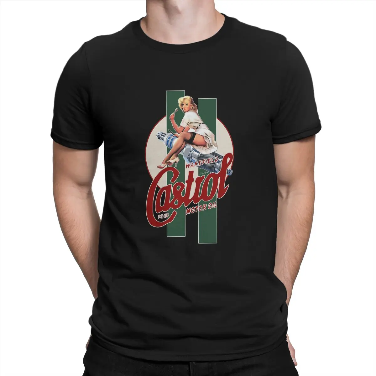 

Castrol Vintage Pin Up Girl Classic Stripes Polyester T Shirt Vintage Homme Men's Tshirt O-Neck Streetwear