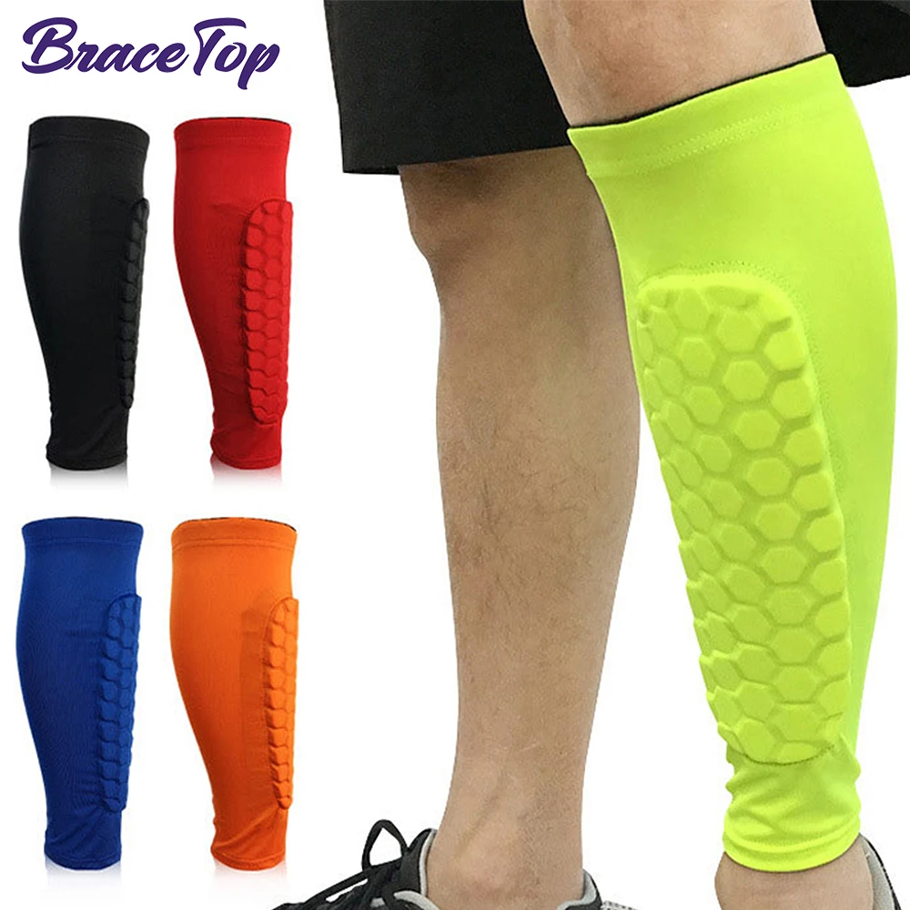 Soccer Shin Guards Shin Guard Pads Calf Compression Sleeves BraceTop 1 PC Football Shin Guards Protector Soccer Honeycomb Anti-crash Leg Calf Compression Sleeves Cycling Running Shinguards