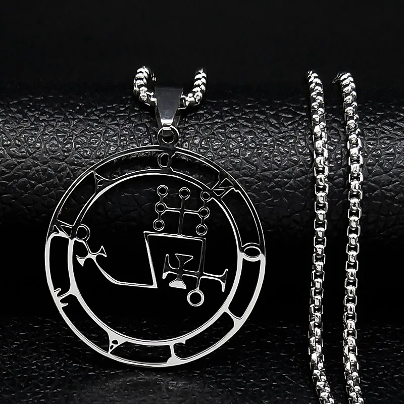 Sleek Lucifer Sigil Stainless Steel Satanic Necklace with Baphomet Charm