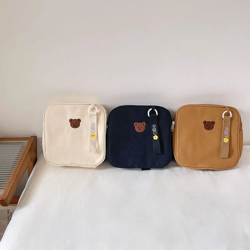 Korean Style Bear Backpacks for Children School Bags for Girls Kids Black Backpack Kindergarten Baby Bag Zipper Nylon Book Bag