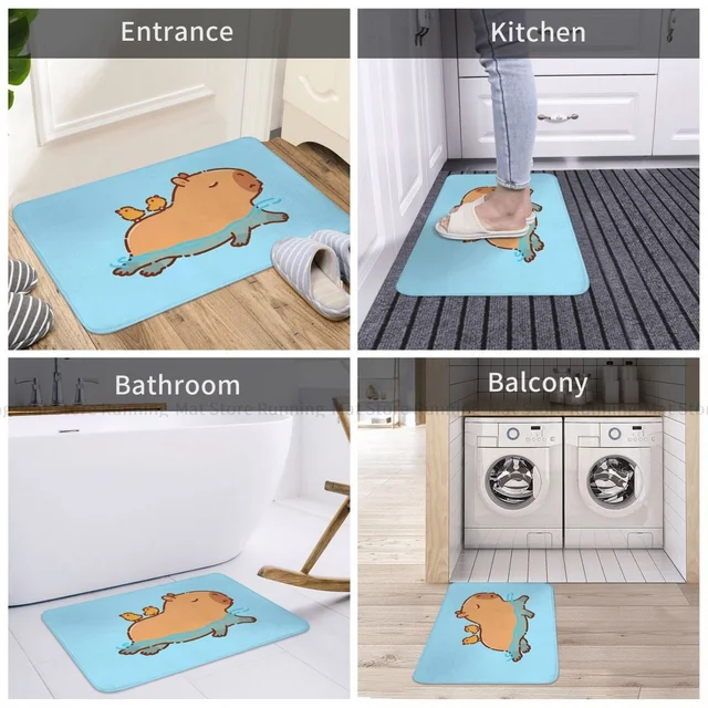 Nem Csúszás Nélküli Ajtófedélzet Fürdőszőnyeg Capybara Úszás Két Madár Erkélyszőnyeggel Üdvözlő Szőnyeg Beltéri Dekoratív - Image 4