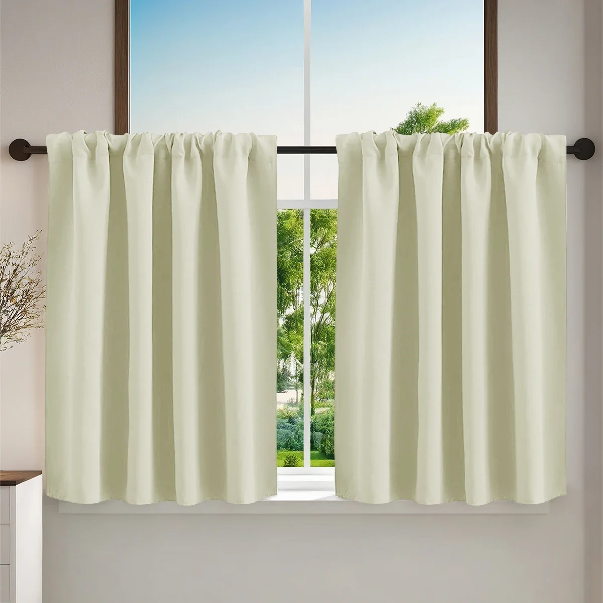 Solid Short Blackout Curtain - Small Kitchen  Bathroom Decor with UV Protection