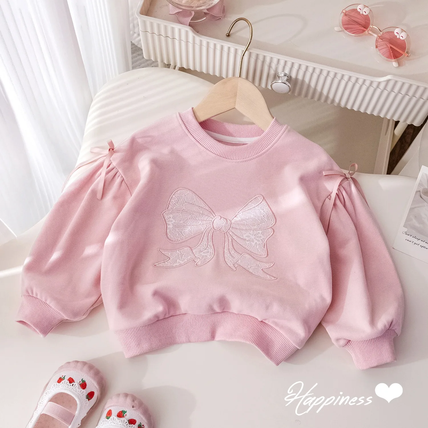 Baby Girls Lace Sweatshirt Kids Bowtie Hoodies Toddler Princess Pullover 2024 Spring Autumn Children's Clothing Fashion