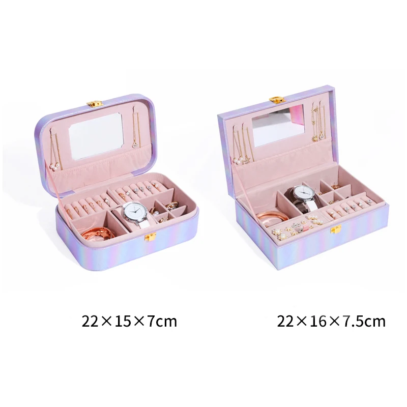 1PC Mini Jewelry Organizer Display Travel Jewelry Zipper Case Boxes Earrings Necklace Ring Portable Jewelry Box Leather Storage
