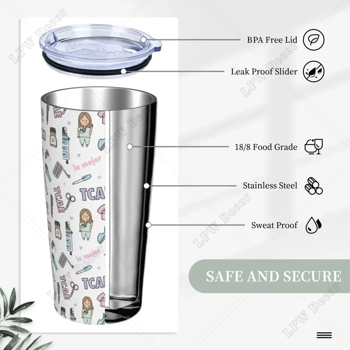Doctor Nurse Enfermera En Apuros 20 Oz Tumbler Vacuum Insulated Travel Thermal Cup with Lid Straw Stainless Steel Dentist Mug