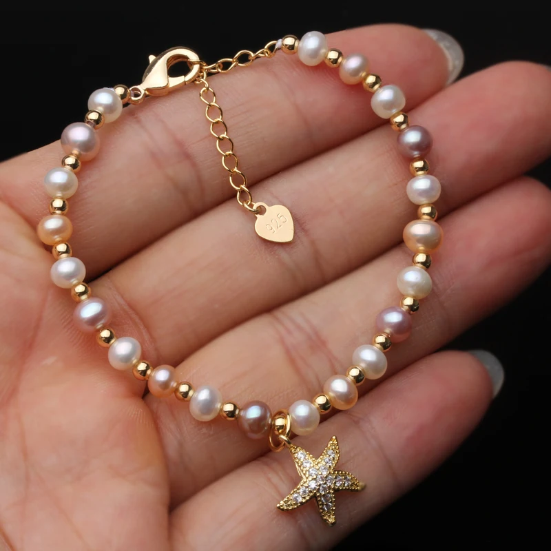 Wedding Real Starfish Natural Freshwater Pearl Bracelet Women Adjustable Bracelet Female Party Creative Gift