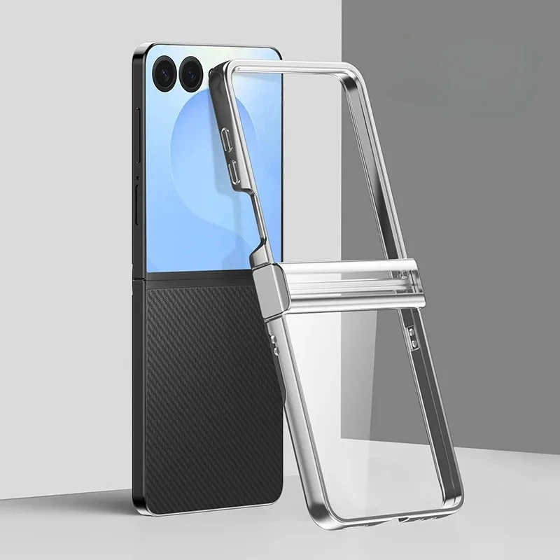 Luxury Transparent Plating PC Phone Case with Clear Hinge Protective Hard Cover