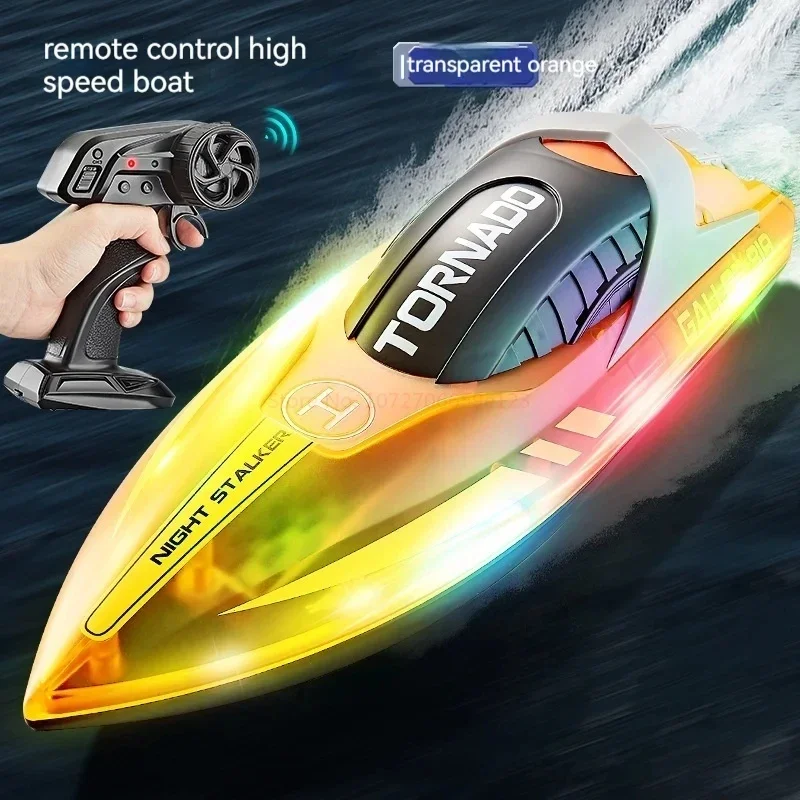 HJ819 2.4G RC 고속 보트, 밝은 LED 조명, 15 km/h 듀얼 모터, 충전식 방수 야외 수상 스피드 보트 장난감 선물