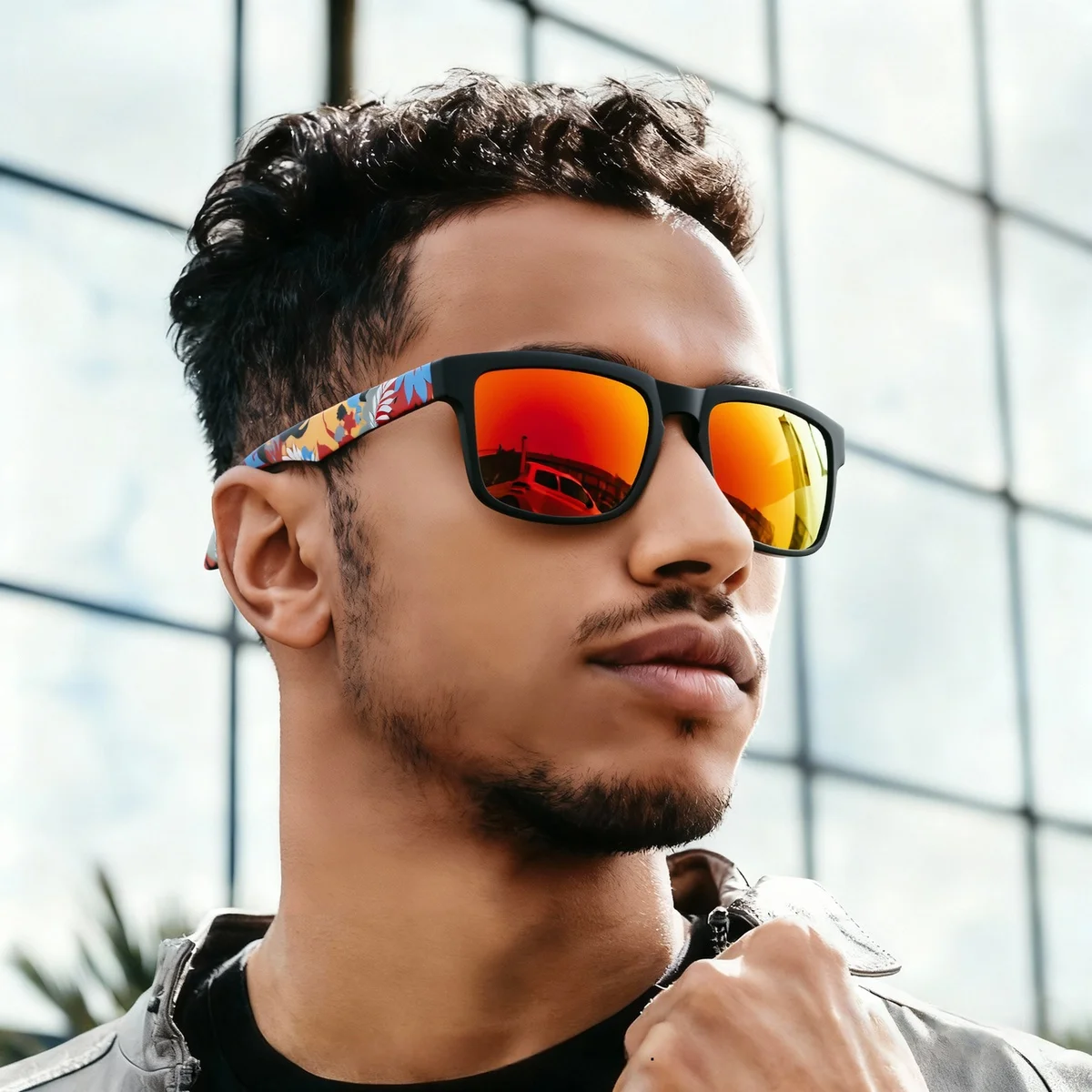Neue quadratische Outdoor-Sport-Sonnenbrille – gemusterte Bügel, UV400, Unisex für Radfahren, Wandern, Reisen und Alltag – Detail 4