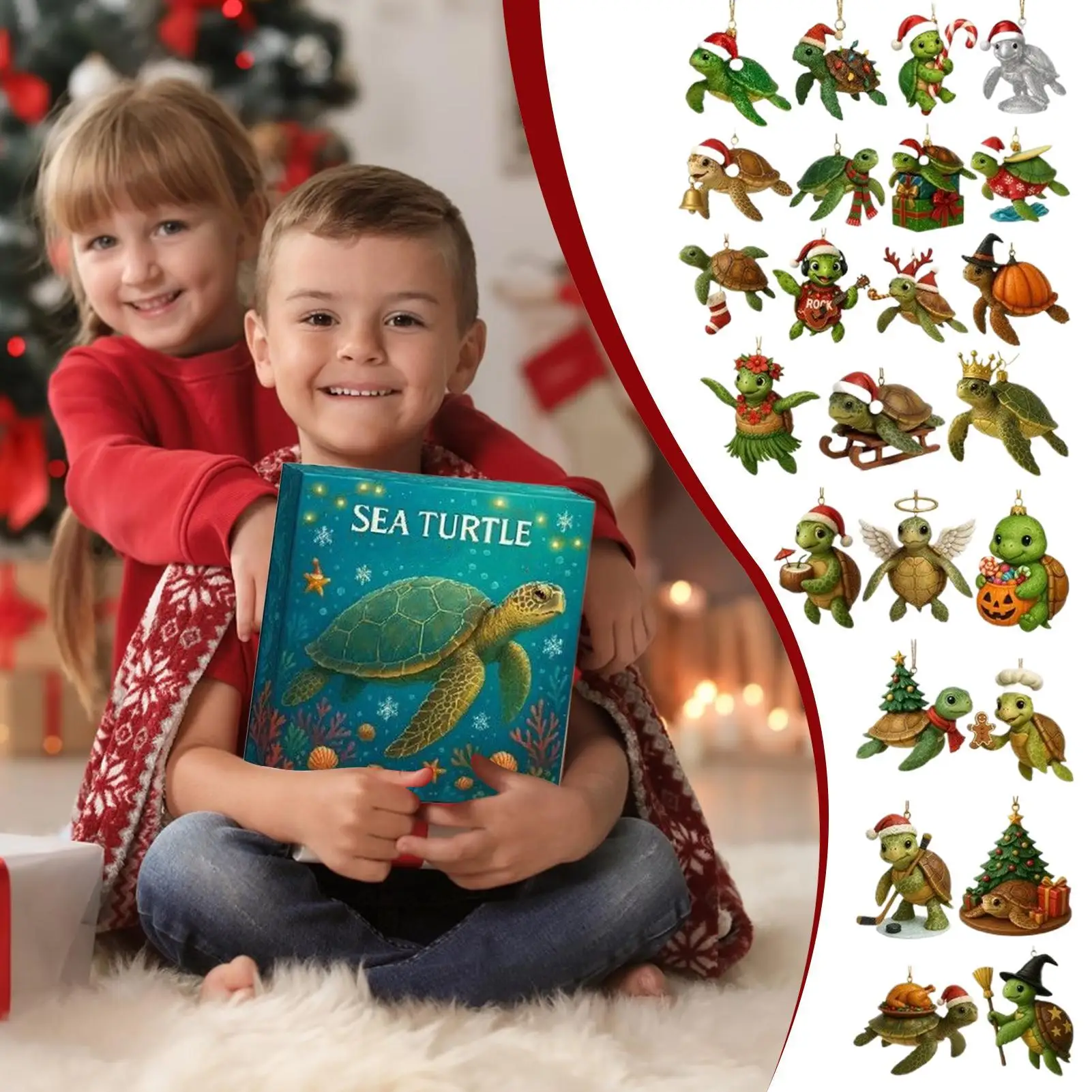 Christmas Sea Turtle Advent Countdown 24 Days 2D Acrylic Decor Sea Turtle Ornament 2025 Countdown Calendar for Holiday Home Car - Image 3