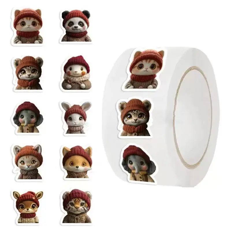 500pcs/roll 귀여운 고양이 낙서 데칼 선물 장식 스티커 노트북 물병 수하물 전화 케이스 DIY 씰 스티커