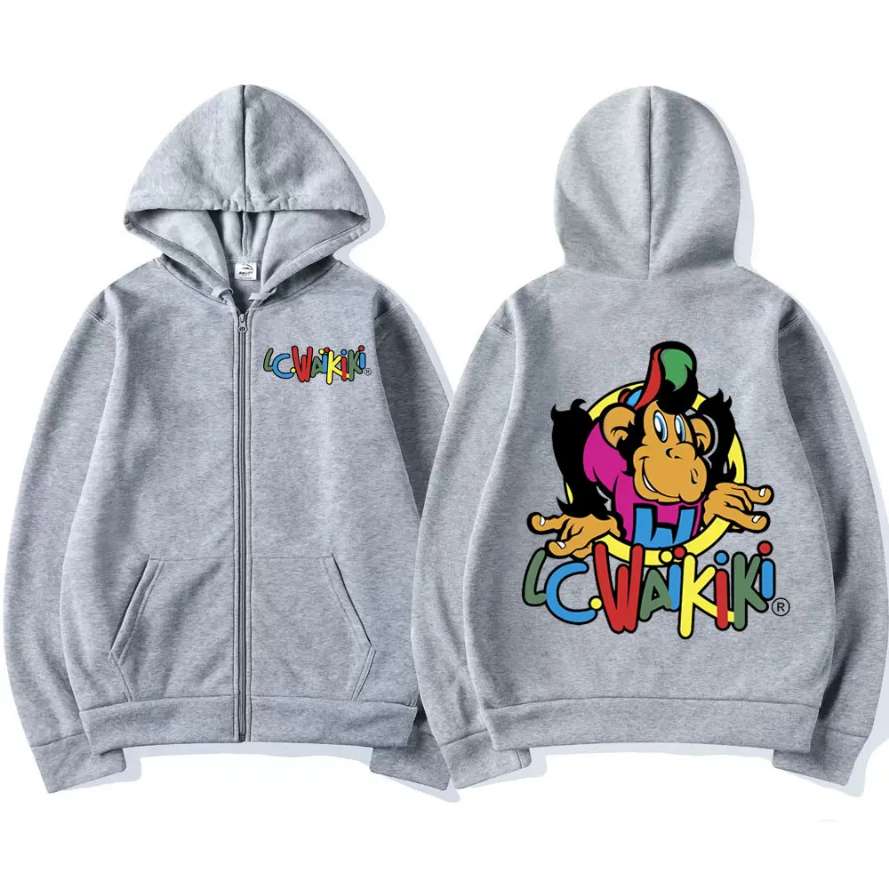 Fuuny Lc Waikiki Monkey Graphic Zipper Hoodie Men Women Limited Edition Aesthetics Zip Up Sweatshirts Oversized Fleece Hoodies 6