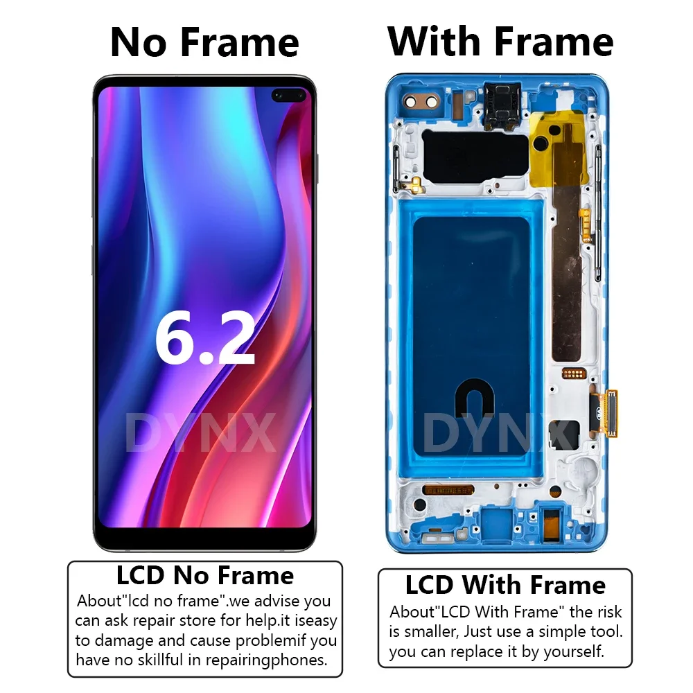 LCD 디스플레이 터치 스크린 디지타이저 어셈블리 교체, 삼성 S10 + S10 플러스 G975F G975U G975W G975 용 AAA + TFT 6.4 인치 테스트