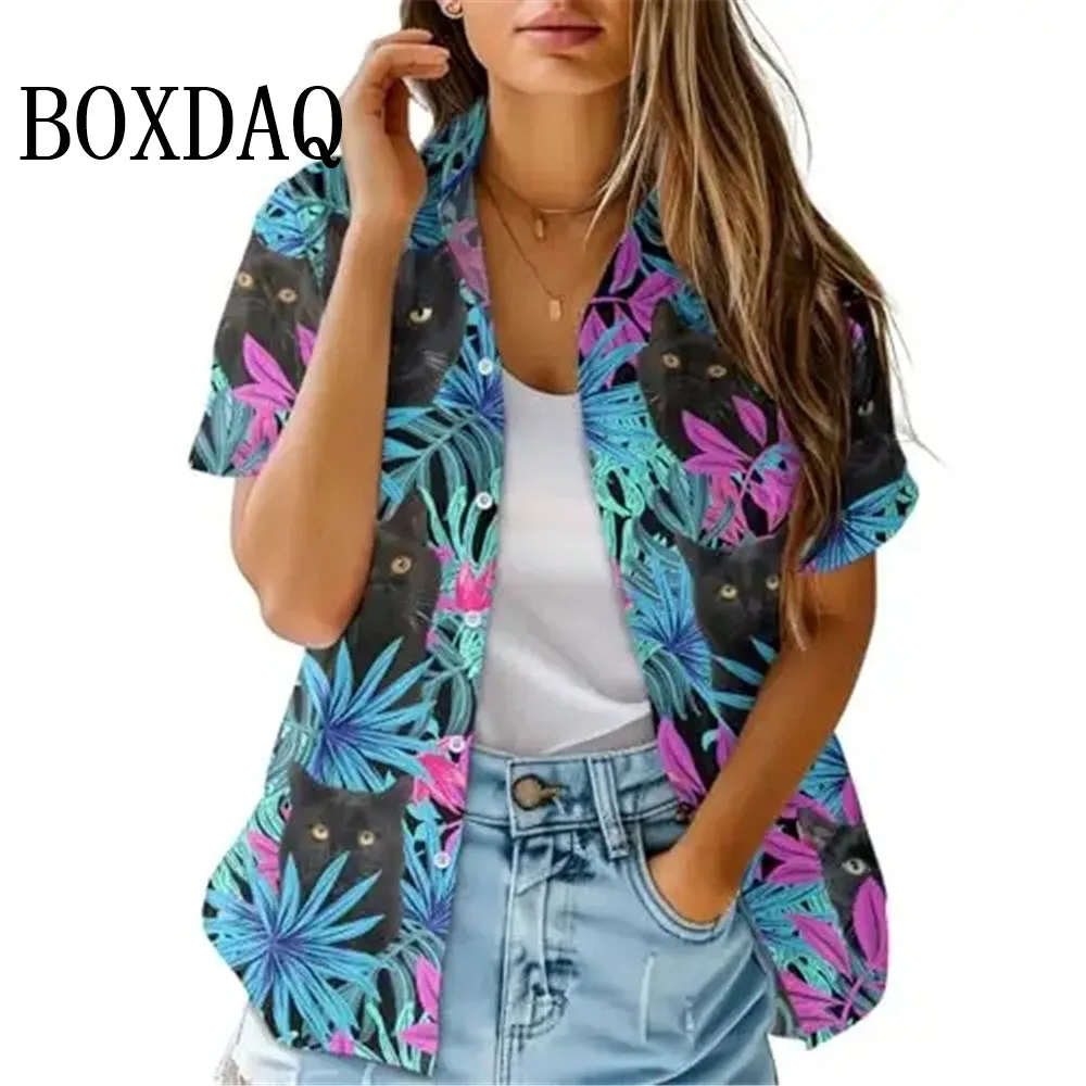 Blusa de mujer a la moda de verano, camisa artística hawaiana con estampado  de palmera, solapa de manga corta, camisa informal con botones, Tops,  camisa hawaiana para mujer - AliExpress, image size:1000x1000