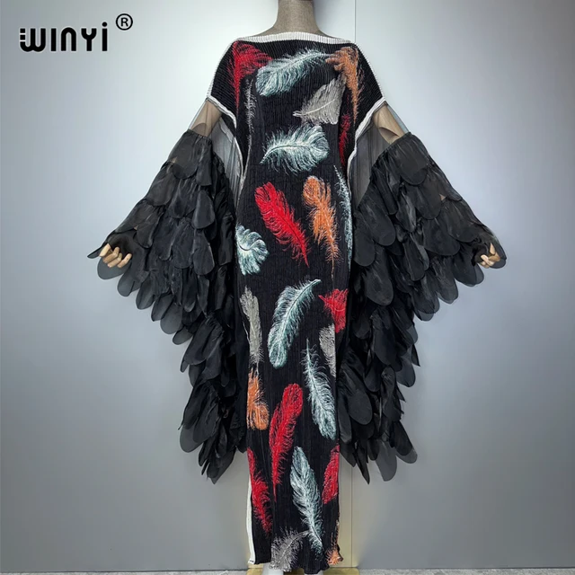 Robe plissée élastique WINYI, tenue de plage, kaftan, abaya, robe de soirée de luxe Dubaï, robe longue pour femme musulmane. 1