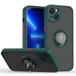 Luxury Camera Lens Protection Case with Ring Stand Holder and Matte Finish - iPhone 13 Mini (Dark green)