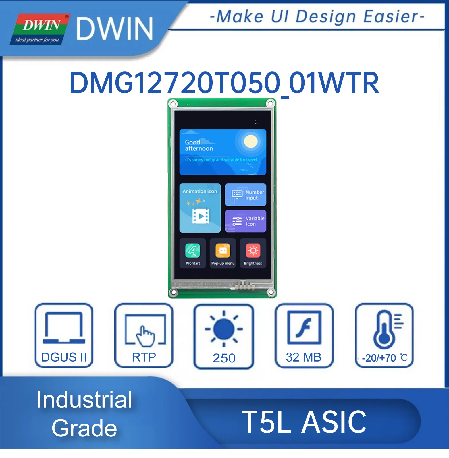 

DWIN Display 5 Inch Touch Screen IPS-TFT-LCD, 720*1280 Resolution TTL//RS232 UART Serial