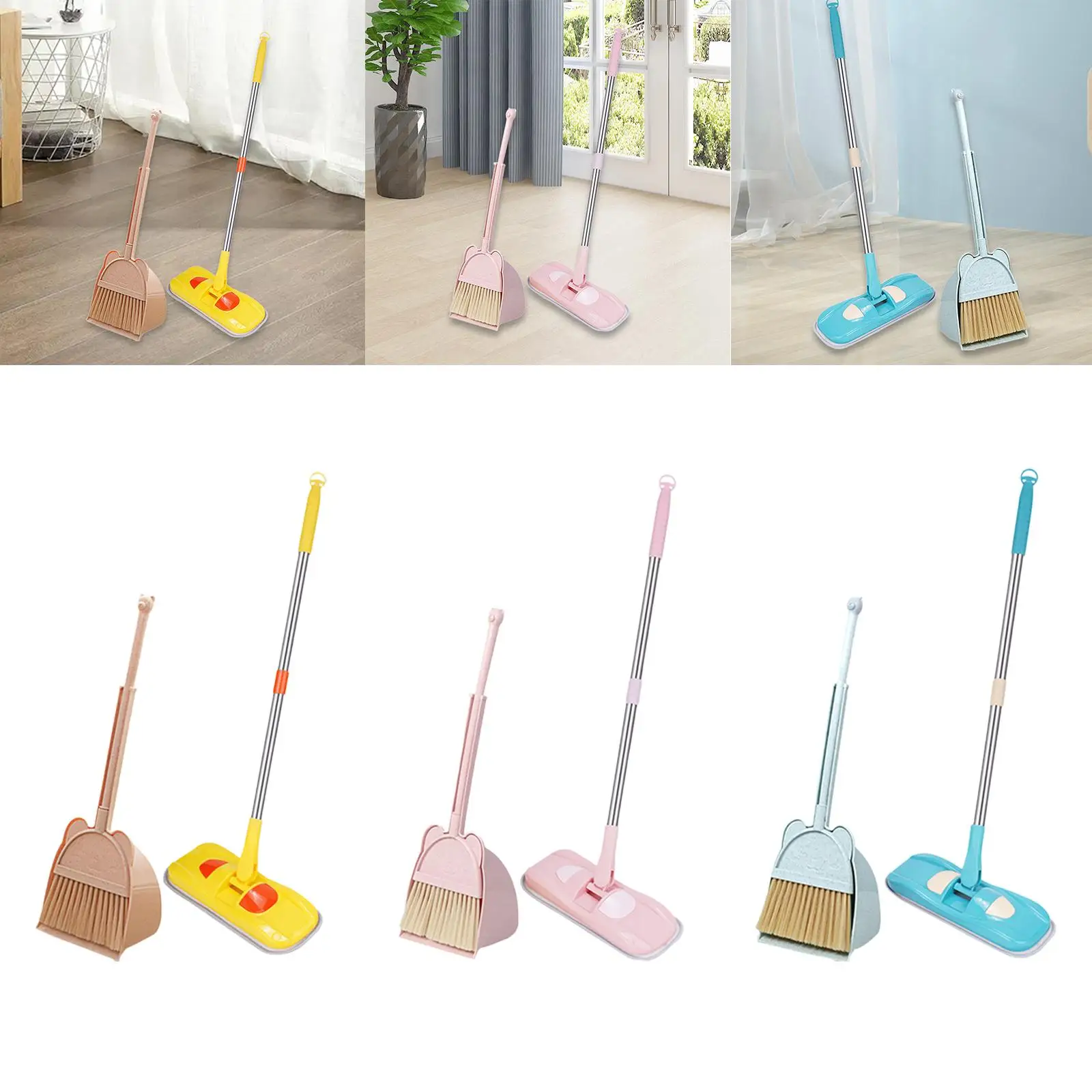 Mini Broom and Dustpan Mop Set for Kids Role Playing Cartoon Toddlers Broom Set for Kindergarten Preschool Girls Boys Age 3-6
