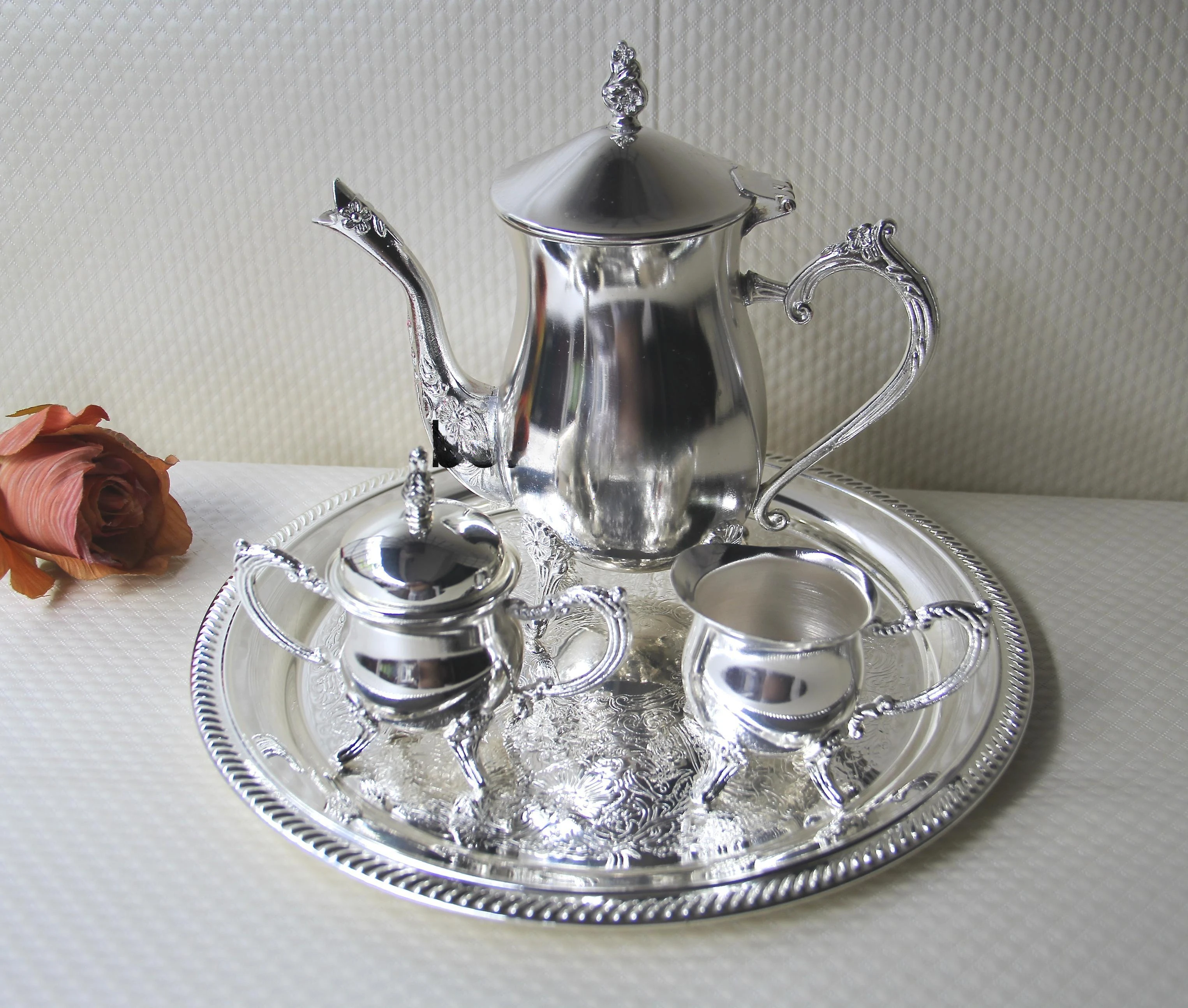

European High-End Classic Silver Coffee Pot Set Four-Piece Set Decorative Crafts